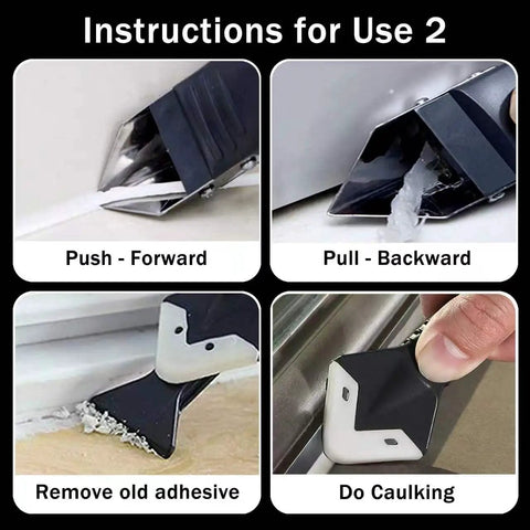 3 In 1 Caulk Remover Tool Set With Silicone Caulking Tools And Sealant Smoothing Five Interchangeable Pads Non Slip Push Pull Grip No Fuss Mess Free Finish For Bathroom Kitchen Tile Window And Sink, push and pull use guide