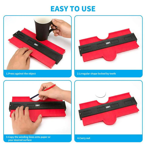 Wide Contour Gauge 5 Inch And 10 Inch With Retractable Measuring Tape 3 Piece Plastic Copy Tool for templates used on cup edge.