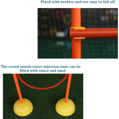 Close-up of Obstacle Course Kit For Drone Racing And Model Aircraft With Easy To Build Portable Obstacles showing buckles and weighted bases.