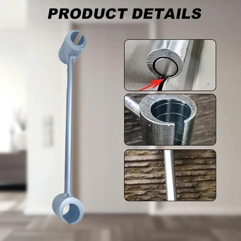 Heavy Duty Door Hinge Gap Adjuster Tool With Double Head Pro Grade Steel Spanner, close-up of tool head in use.