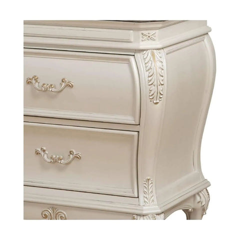 Timeless Tradition Nightstand With Granite Top In Pearl White Veneer, Full Extension Drawer Glides, Felt Lined Top Drawer