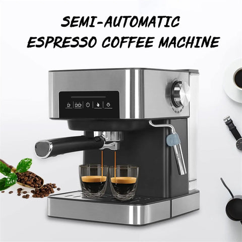High Pressure Espresso Coffee Maker With Milk Frother Automatic Filter Fast 10 Second Brew Home Cafe Machine For Lattes And Cappuccinos Electric Coffee Pot All In One Kitchen Appliance, showing front view with coffee cups