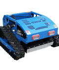 Blue 9 HP Gas RC Robotic Lawn Mower with Snow Plow, 600m range, 21.6 inch cutting width, ideal for commercial use and slopes.