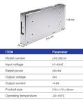 Hassle Free Heavy Duty 350W 24V AC DC Switching Power Supply For Industrial Automation And LED Lighting featuring compact size 215x115x30mm.