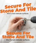Short Expansion Screw Set For Cabinet Hinges Hinge Repair Kit installation on tile surface with drill and hand.