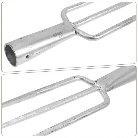 3 Prong Metal Garden Fork For Weeding And Planting Durable Iron Tool With Ergonomic Handle, close-up of metal prongs