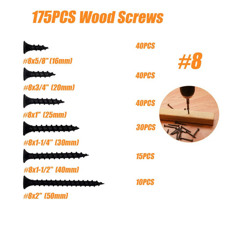 Heavy Duty Black Flat Head Screw Assortment Kit With Killer Grip Thread Designed For Drywall And Wood Projects Six Precision Fasteners displayed.