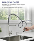 Pull Down Kitchen Faucet With Soap Dispenser Brushed Nickel Finish showcasing 25 inch retractable hose in modern kitchen sink.