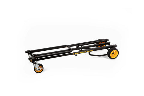 Eight In One Equipment Cart With Adjustable Height From 38 To 60 Inches, foldable sides visible, yellow wheels on white background