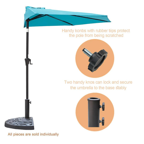 Rock Solid Heavy Duty Half Round Patio Umbrella Base Weight, 33 Lb Resin Concrete Stand For Outdoor Market Umbrellas, adjustable pole fit