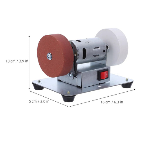 Rock Solid Electric Knife Sharpener Stainless Steel Bench Grinder For Kitchen Tools With Non Slip Base And Flexible Angle Matching Desktop Rig For Slick Polish Jobs, with two grinding wheels.