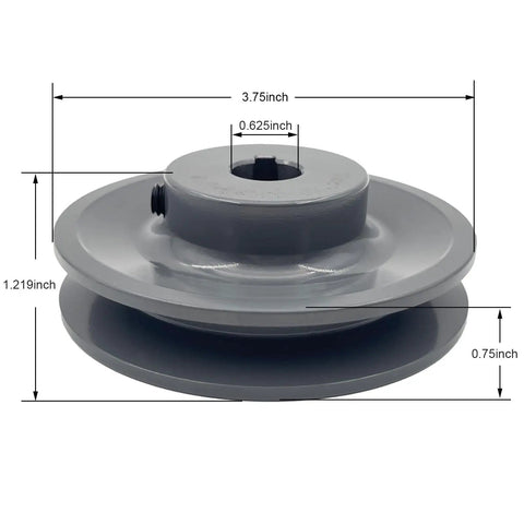 Heavy Duty Cast Iron Single Groove V Belt Sheave Featuring 5/8 Inch Shaft Bore And 3.75 Inch Outside Diameter side view image with dimensions