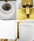 Close-up details of Hot Gold Brass Wall Sconces Set Of Two Drum Shade Mid Century Modern Lighting showing socket and shade texture.