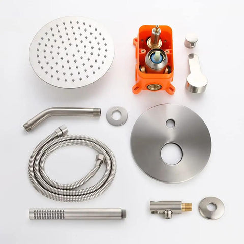 Brushed Nickel Shower System With 8 Inch Rainfall Head Wall Mounted Faucet Set Complete Trim Kit Rough In Valve Body