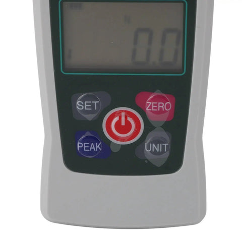 Digital Force Tester With Built In Sensor 10N To 100N Push Pull Gauge For Material Mechanics Product Development And Quality Control With Accurate Digital Display close-up of buttons and screen