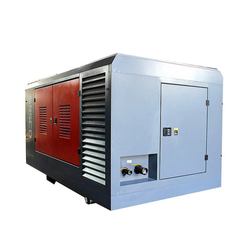 Zero Hassle Heavy Duty Oil Free Air Compressor With Truly Silent Rotary Setup High Pressure Airflow For Garage Workshop and Industrial Jobs Smooth All Day Long Power viewed from side angle showing red and gray finish with air outlets.