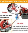 Heavy Duty Electric Pipe Threader And Cutter Machine 1/2 To 2 Inch NPT With Self Oil System 750W parts including scraper and die head.