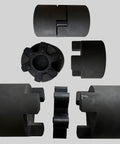 Eight black urethane L99/L100 jaw coupling inserts for L-jaw coupler set, flat lay