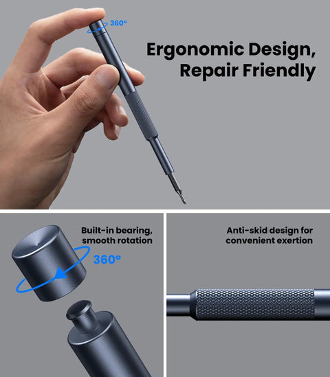 Hand holding a 50 In 1 Precision Screwdriver Set For Electronics Magnetic Mini Repair Kit with ergonomic design and rotation feature