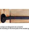 Heavy Duty 12 Inch Black T Strap Gate Hinges 4 Pack Lift Off For Barn Doors Shed Fence Three Sixteenths Inch Thick Leaf installed