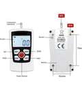 Dead Nuts Digital Hardness Tester And Push Pull Gauge Meter Featuring Auto Backlight And Sharp Buzzer Converts N Kg Lb Oz Units close-up of LCD screen, buttons, and connectors for precision measurements.