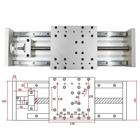 Rock Solid Xyz Axis Linear Stage With Sfu1605 Ball Screw And Hgh20 Guide Rail For Cnc Rigs 1000Mm Long Throw top view with measurements