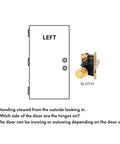 Diagram of left-handed 2-1/2 Inch Backset Entrance Mortise Lockset in Wrought Solid Brass with night latch for doors 1-3/8 to 1-3/4 inch thick.