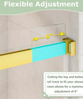 Flexible adjustment detail of Super Sleek Frameless Double Bypass Sliding Shower Door In Brushed Gold, showing 6 inch rail track modification.
