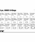 270-piece HNBR O-ring assortment diagram with sizes labeled for Hard Wearing HNBR O Ring Assortment In Organizer Case For Vehicle Repair