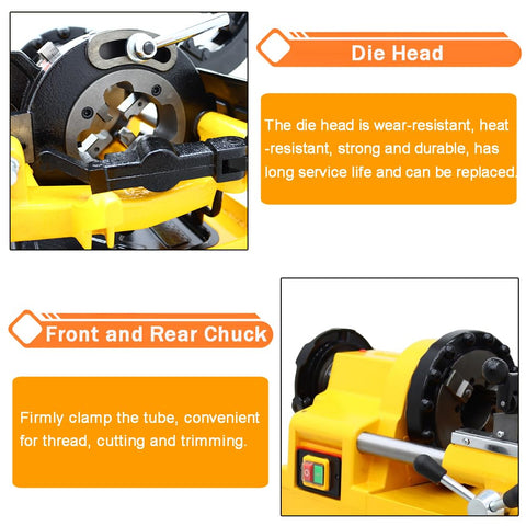 Die head of Rugged Industrial 3 In 1 Electric Pipe Threading Tool For Half To Two Inch Pipes With Durable Alloy Steel Cutter Head.