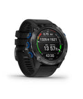Descent Mk2i Watch Style Dive Computer with air integration, titanium case, black band, 1.4 inch sunlight readable display, side view