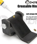 Heavy Duty Dump Trailer Gate Hinges With Grease Zerk, Weldable Trailer Door Hinge Featuring Bulletproof Short Leaf Strap Build, Raw Finished Steel, Straight Up Job Ready Hardware, Four Pack, features grease fitting.