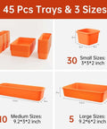 Orange Tool Box Organizer Tray Set With Dividers For Drawer Storage And Rolling Chests Includes Trays In Three Sizes