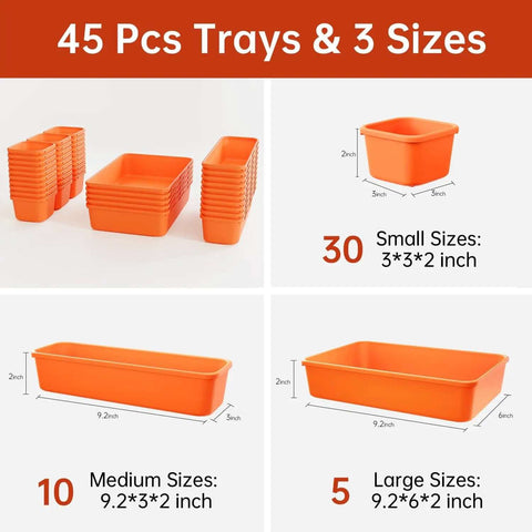 Orange Tool Box Organizer Tray Set With Dividers For Drawer Storage And Rolling Chests Includes Trays In Three Sizes