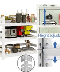 Rock Solid Three Tier Steel Shelving Unit With Fully Adjustable Boltless Racks For Garage Pantry Kitchen Organization White Heavy Duty Storage Rack Simple Setup with kitchen items and adjustable height.