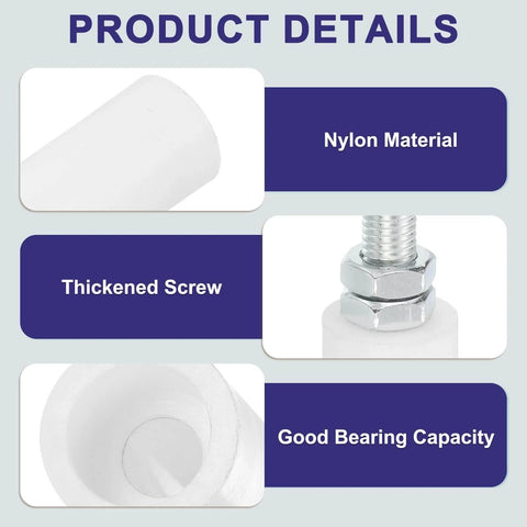 Product details of Eight Pack Slide Gate Guide Rollers 3 Inch Nylon Wheels Gate Support Assembly Universal Door Pulley Wheels For Sliding Rolling Gates And Electric Doors White 30 X 80 Mm 12 Mm Thread showing nylon material, thickened screw, and good bearing capacity.