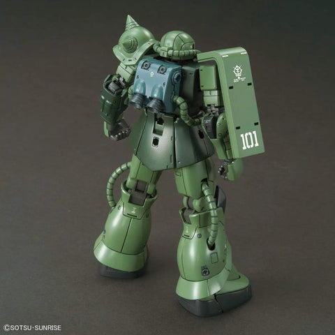 Rear view of Gundam The Origin Zaku II Type C6 R6 HG 1 144 Model Kit with shield and backpack details