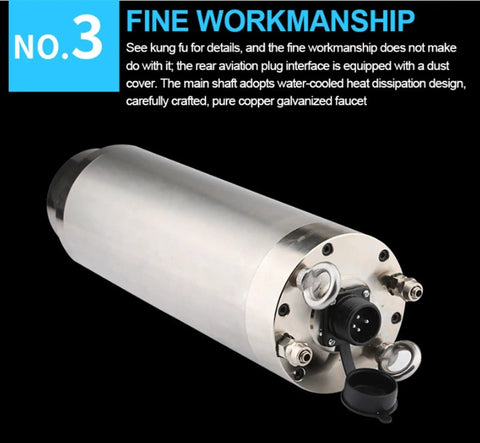 Heavy Duty 5.5KW Water Cooled CNC Spindle With ER32 Chuck 125mm Diameter 24000 RPM, rear view showing connectors and dust cover.