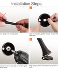 Installation steps for Two Pack Premium Spring Door Stoppers In Glossy Oil Rubbed Bronze featuring Flexible Black Rubber Pads.