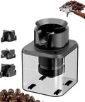 Game Changing Electric Portafilter Cleaner With Rapid Knock Box Design that clears used coffee grounds, transparent base.