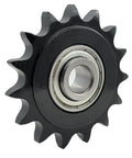 ANSI 50 Roller Chain Idler Sprocket Type C With Bearing For Five Eighths Inch Pitch And Bore, 15 Teeth, Hardened 1045 Steel, Black Oxide Finish