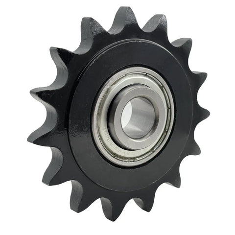 ANSI 50 Roller Chain Idler Sprocket Type C With Bearing For Five Eighths Inch Pitch And Bore, 15 Teeth, Hardened 1045 Steel, Black Oxide Finish