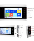 Smart Video Intercom System With 7 Inch WiFi Doorbell Monitor 1080P HD Camera Night Vision Two Way Audio PIR Motion Alerts Remote Unlock Tuya Compatible interface with control buttons and camera details.