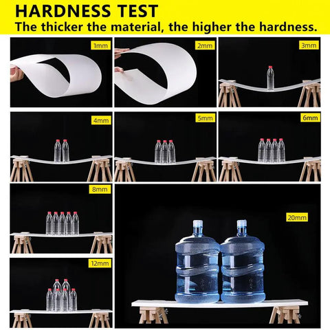 Hardness test of Heavy Duty Polypropylene Sheet 500x500mm 1 To 10mm Thick For CNC Cutting with bottles at varying thickness