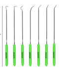 8 Piece Hook And Pick Set For Auto Repairs High Carbon Heat Treated Steel Pro Grade Mechanic Tools green handles 10 inch