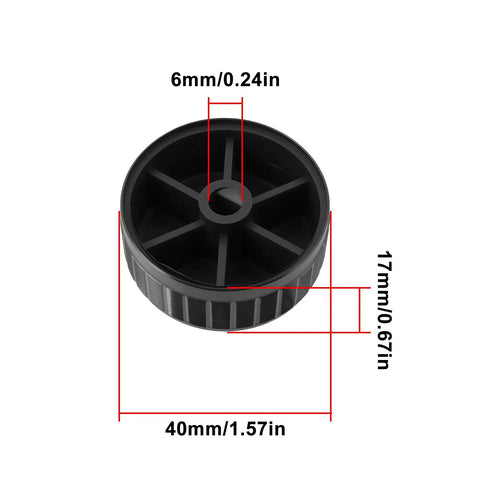Image of Two Aluminum Alloy Potentiometer Knobs For 6.0mm Shaft Plum Blossom Axis Encoders 40mm Diameter 17mm Tall Black Dope Grip featuring measurements.