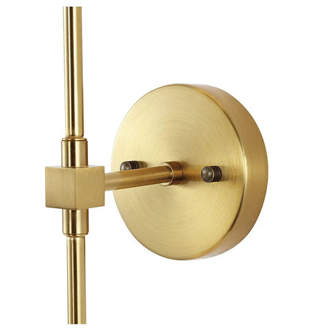 Modern Wall Sconce 2 Light Industrial Mid Century Vanity Light With White Globe Glass Shade Brushed Brass Gold Finish close-up