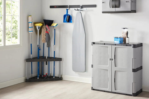 Corner Garage Tool Tower Rack That Holds 30 Long Handled Tools Rakes Brooms Shovels Easy to Assemble Space Saving Wall Mount Storage.
