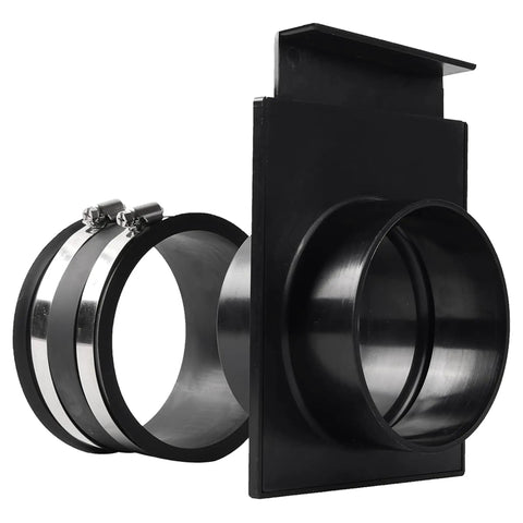 Four Inch Blast Gates For Dust Collection Systems And Vacuum Fittings With Easy To Use Sliding Gates, flexible hose connections visible