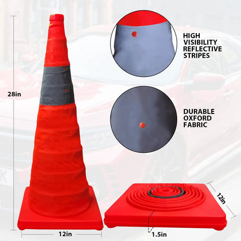 Collapsible 28 Inch Traffic Cones 4 Pack Pro Grade Pop Up Safety Road Markers For Training Parking Lot And Driving Practice
